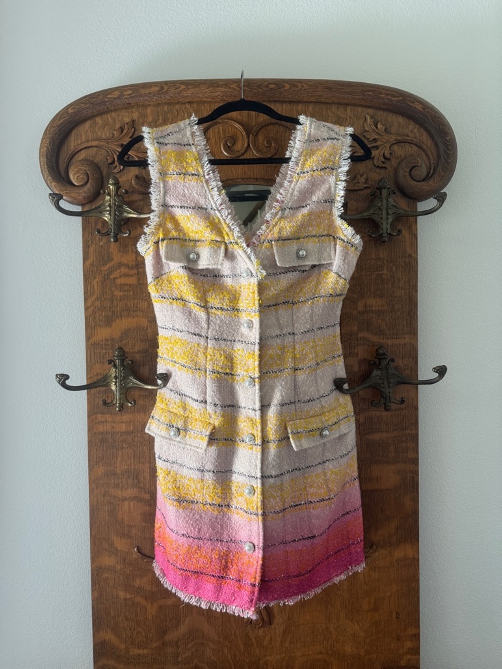 Maeve 6- Textured Tweed Sleeveless Dress with Yellow and Pink Ombre